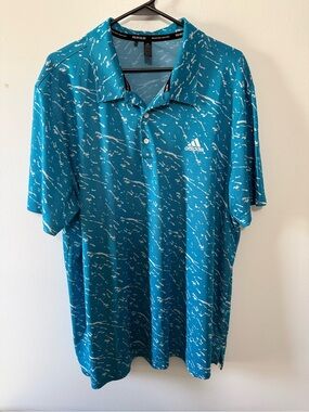 adidas Men’s Teal Blue Printed Polo Shirt